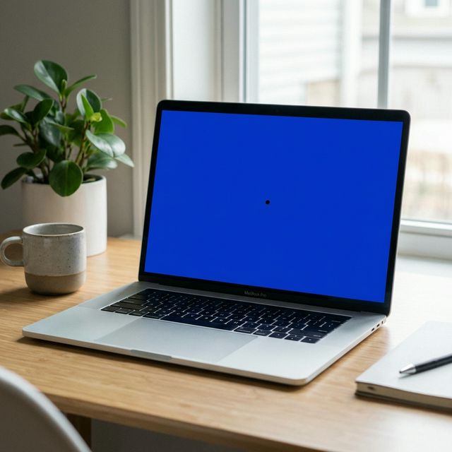 Laptop display showing color test for programming display quality
