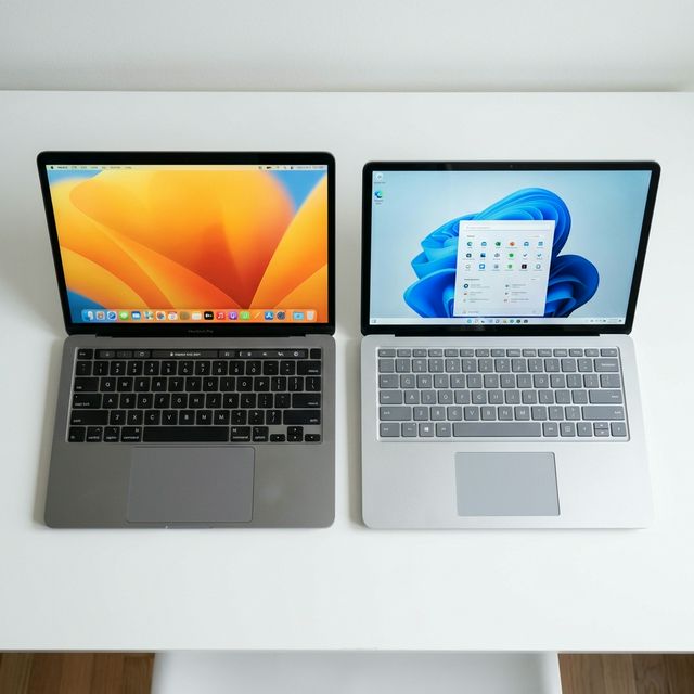 MacBook and Windows laptop placed side by side for comparison